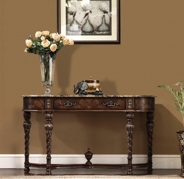 Mayfair Console Table with Marble Top shown in Vintage Truffle finish