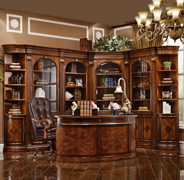 Darwin Wall Unit / Book Case Corner shown in Antique Cognac finish