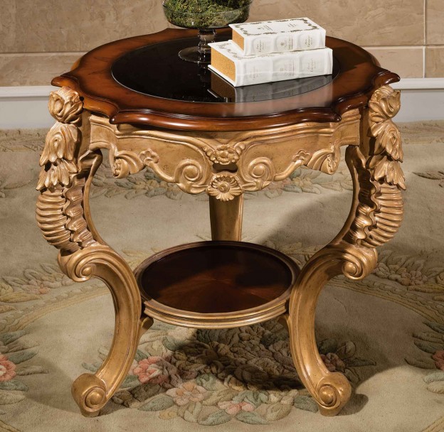 Fountaine End Table w/ Glass Top shown in an Antique Gold finish