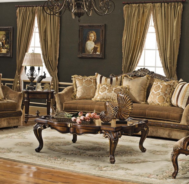 Marlborough 6-pc Living Room Set shown in Antique Walnut finish