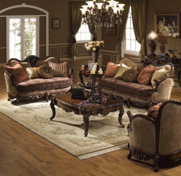 Victoria 5-pcs Living Room Set shown in Antique Walnut finish