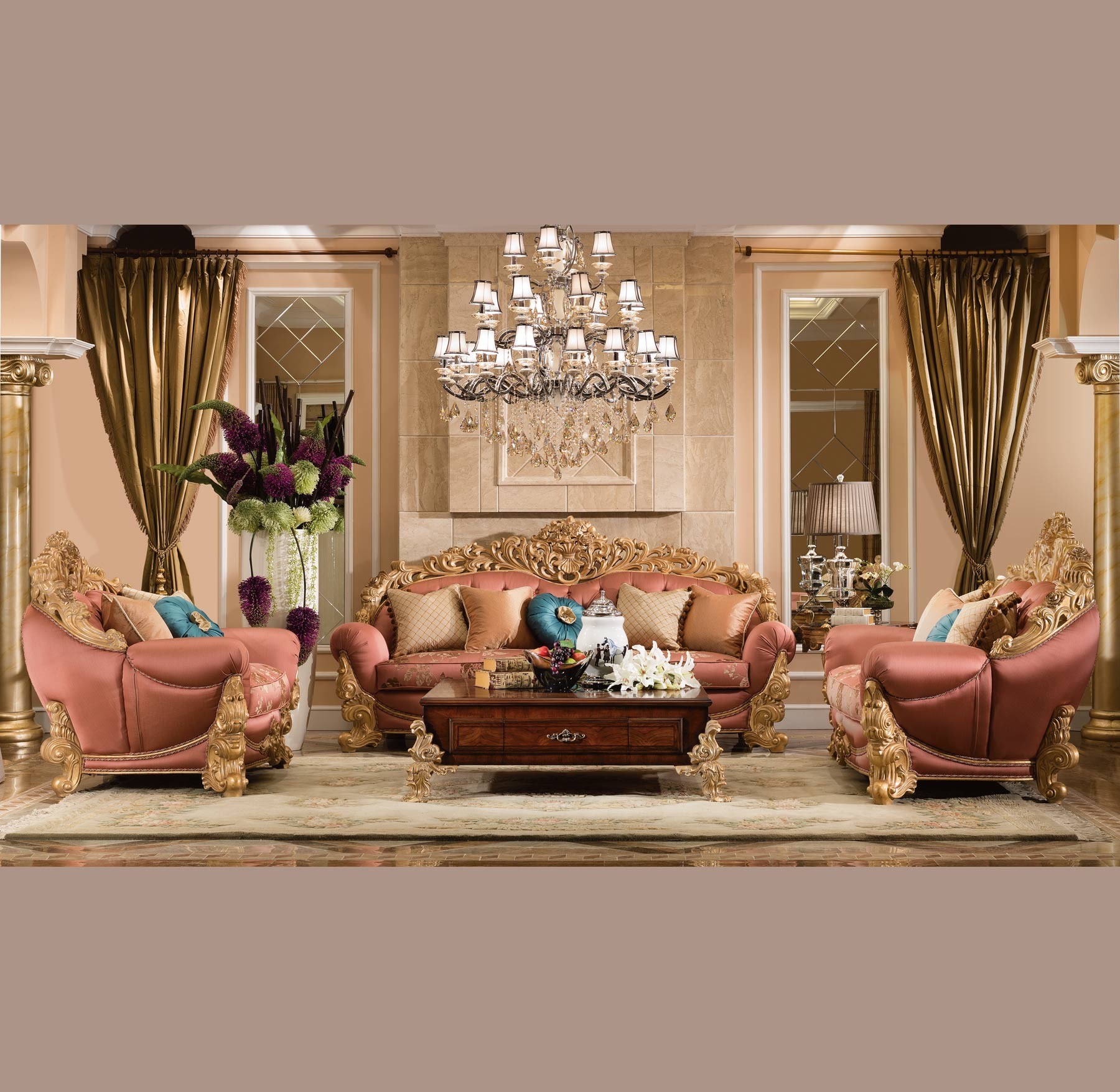 Waldorf 5 Pc Living Room Set, Gold Living Room Set