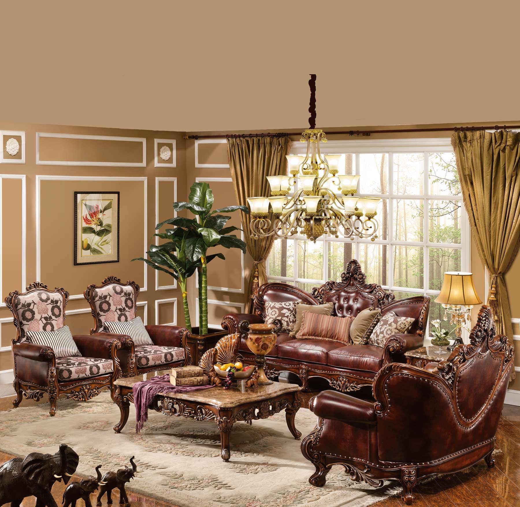 Alexia 6-pc Living Room Set shown in Antique Cherry finish