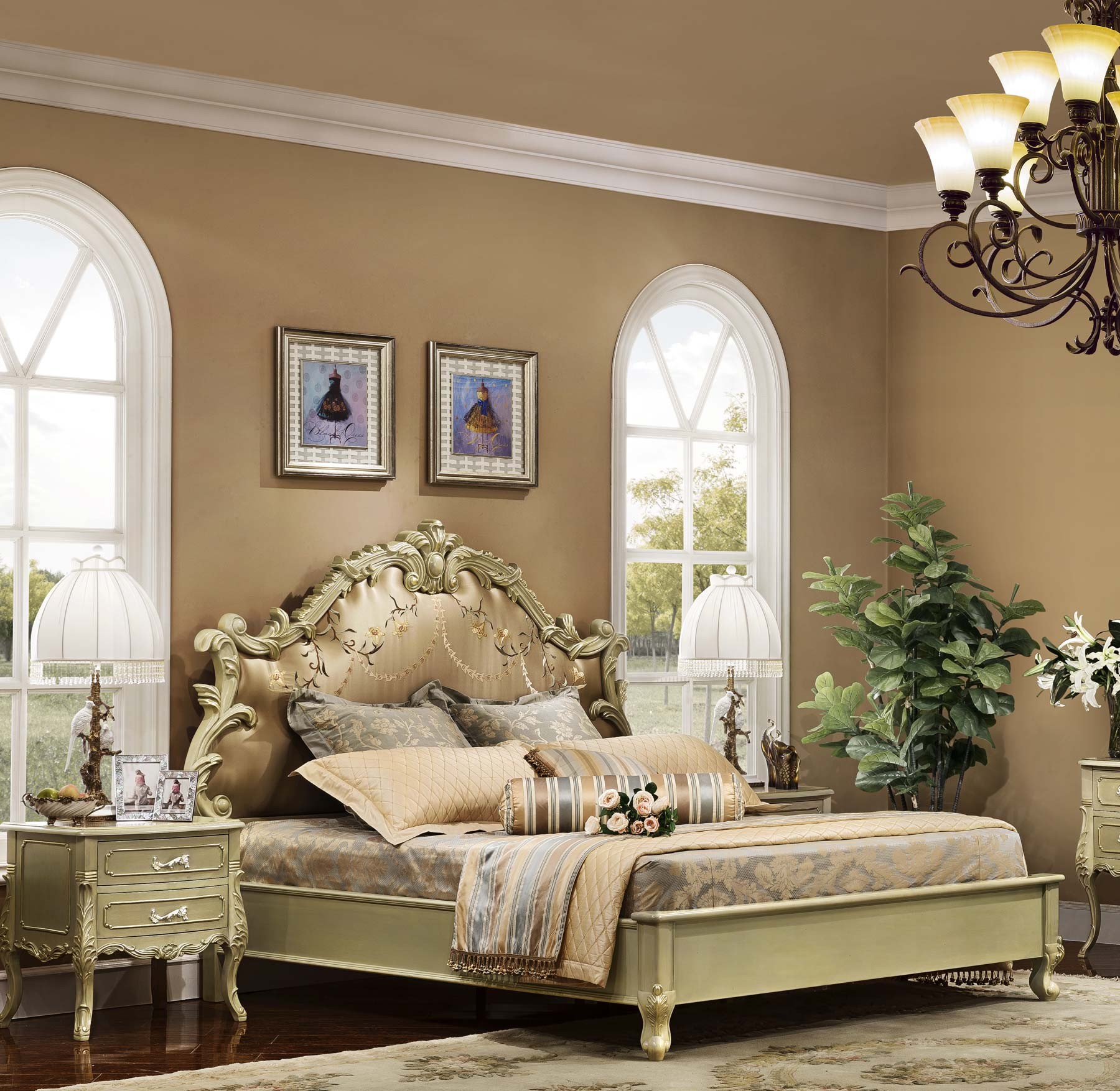 Langham Bed shown in Antique Sage finish