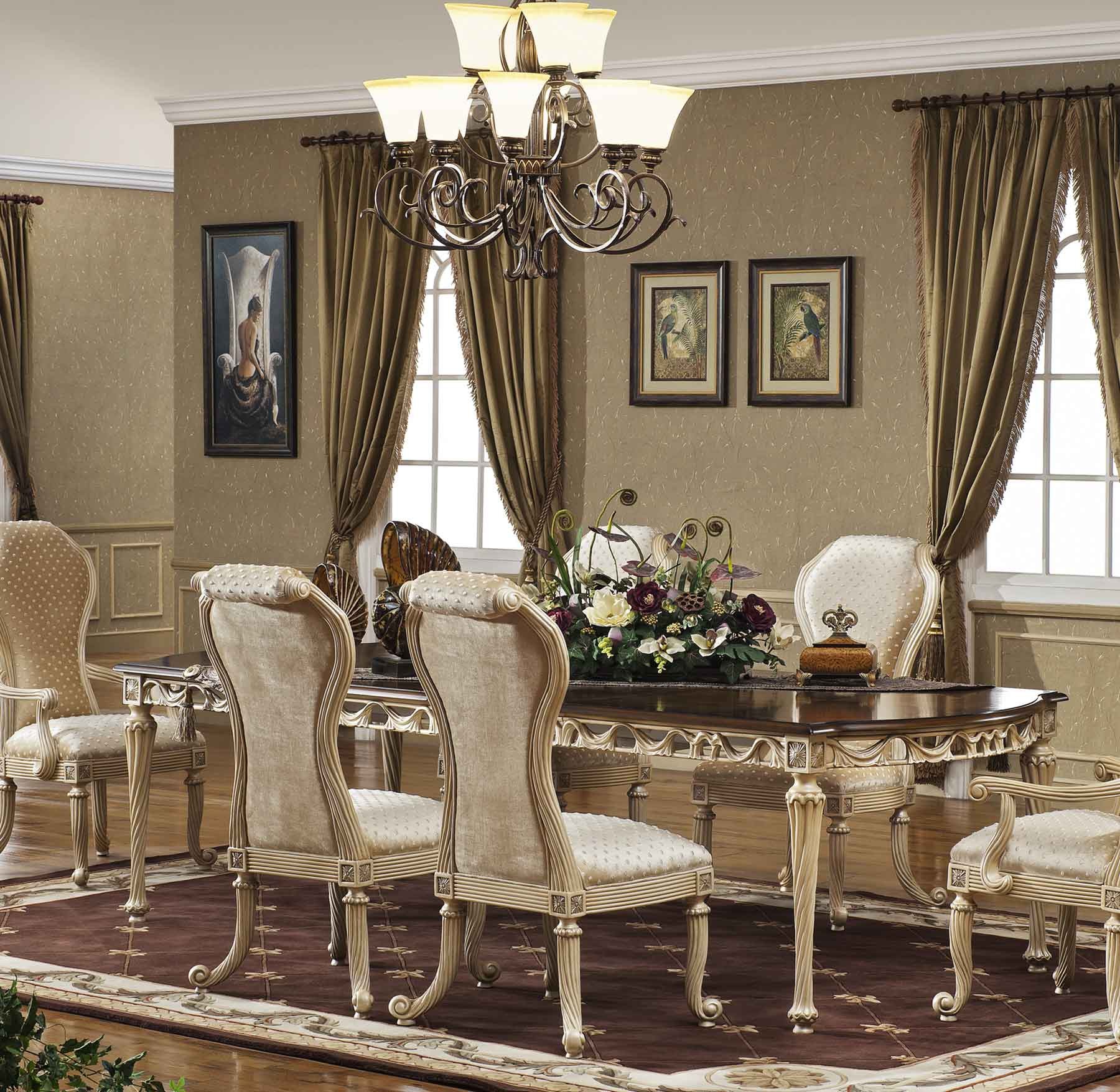 Casabella 7-pcs Dining Set shown in Egyptian Pearl with Antique Cognac top