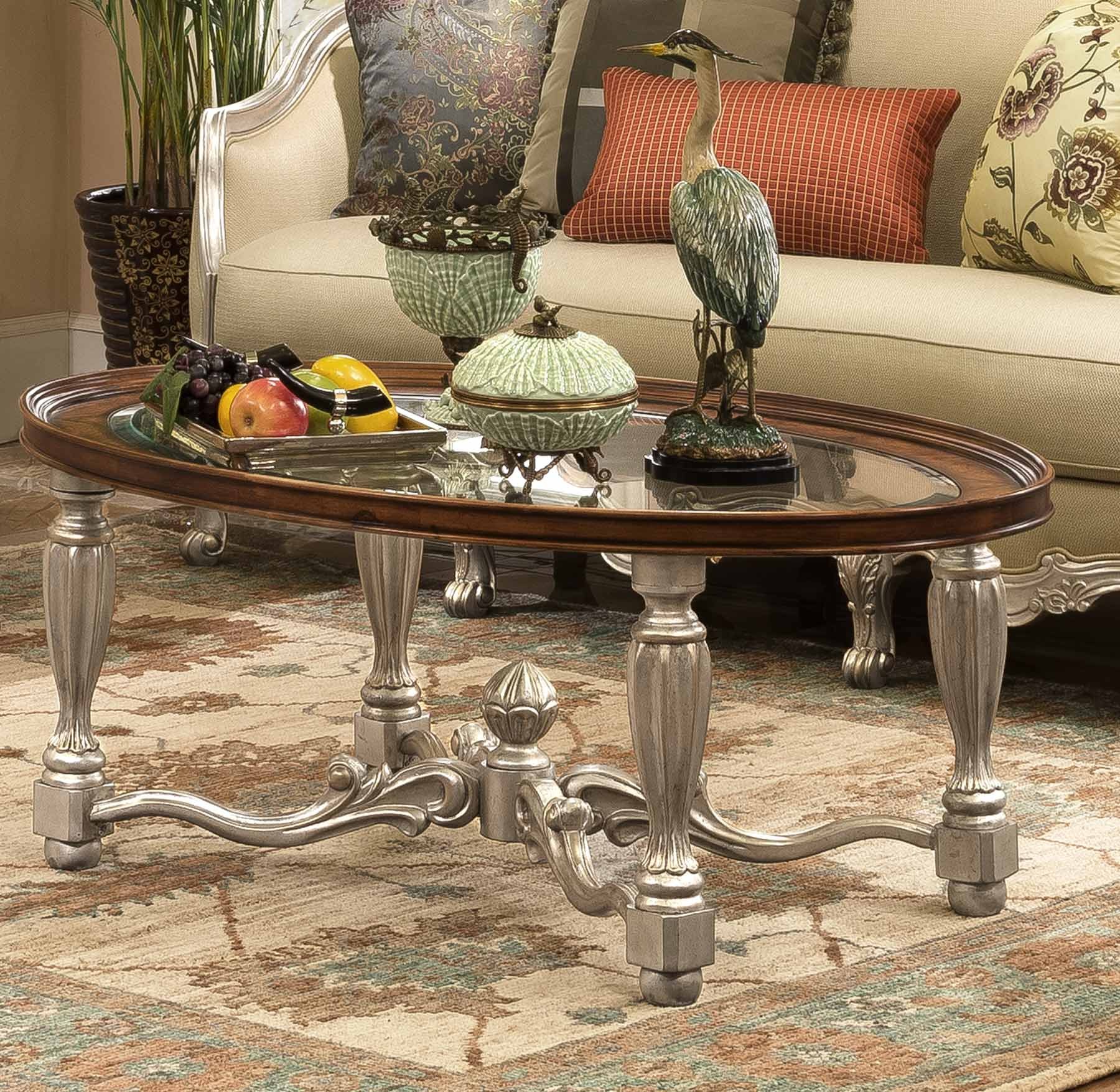 Leighton Coffee Table with Glass Top shown in Antique Silver Leaf finish
