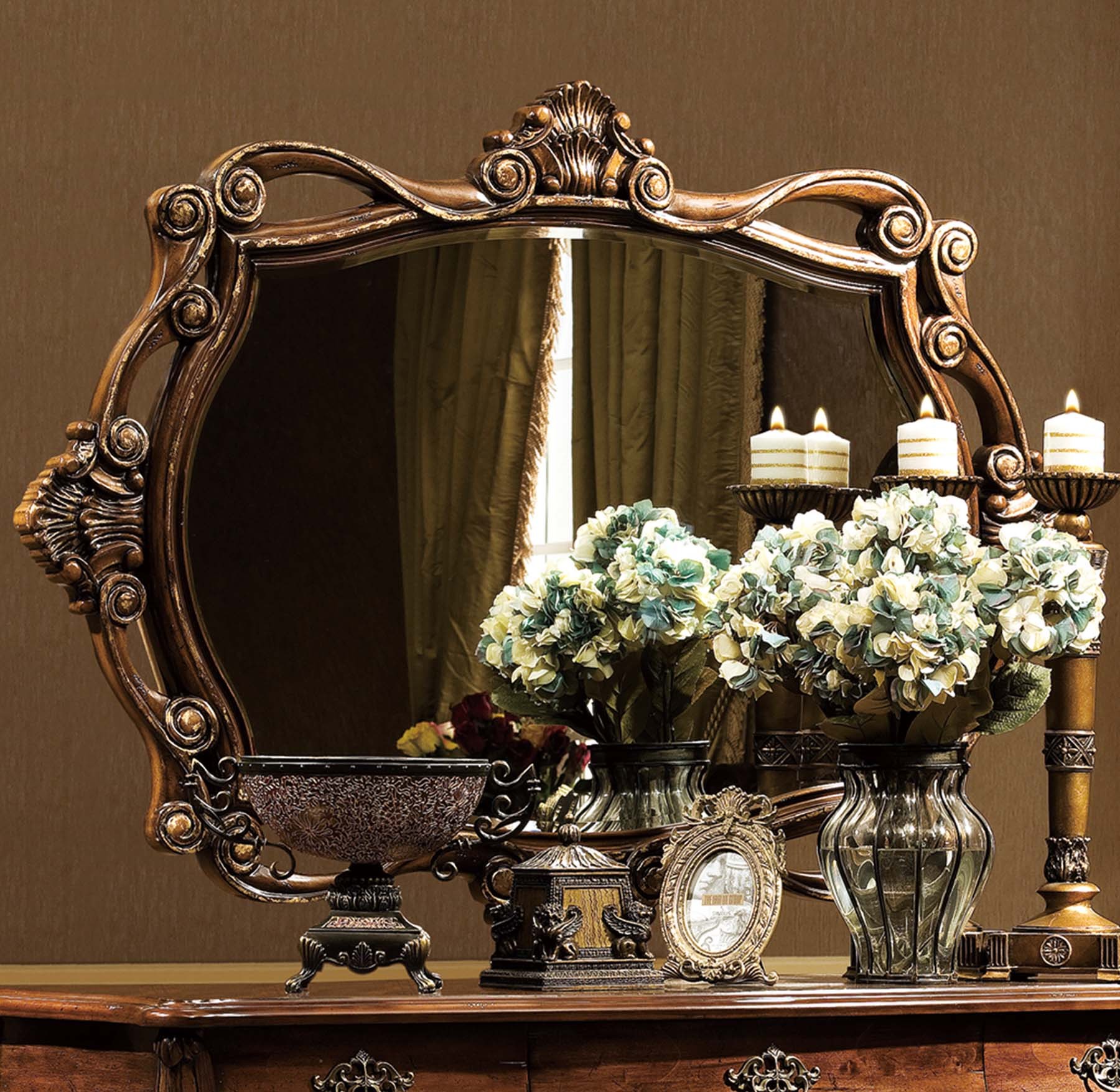 Corinth Accent Mirror shown in Antique Walnut finish