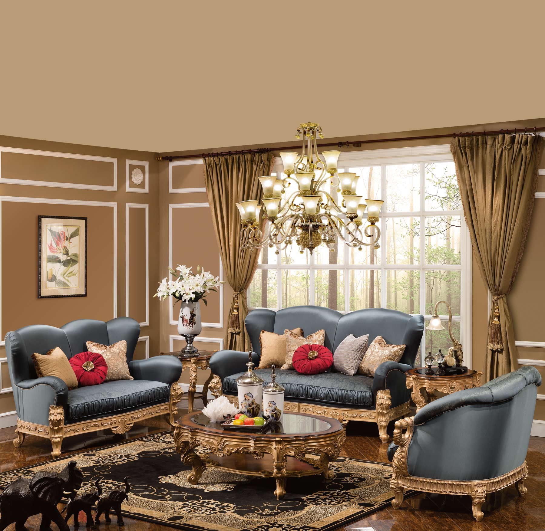 Fountaine 5-pc Living Room Set shown in an Antique Gold finish