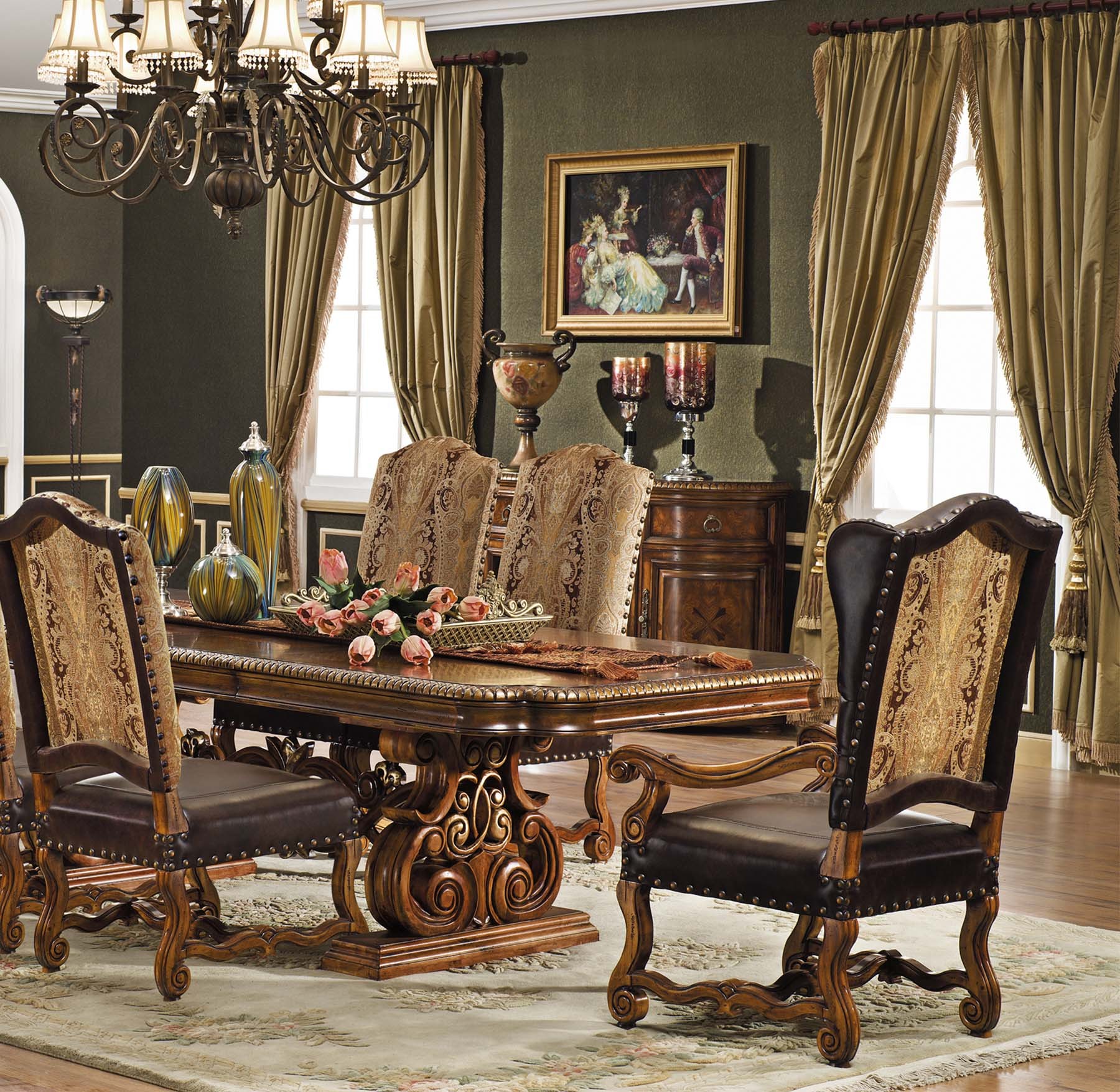 Marlborough 7-pcs Dining Set shown in Antique Walnut finish