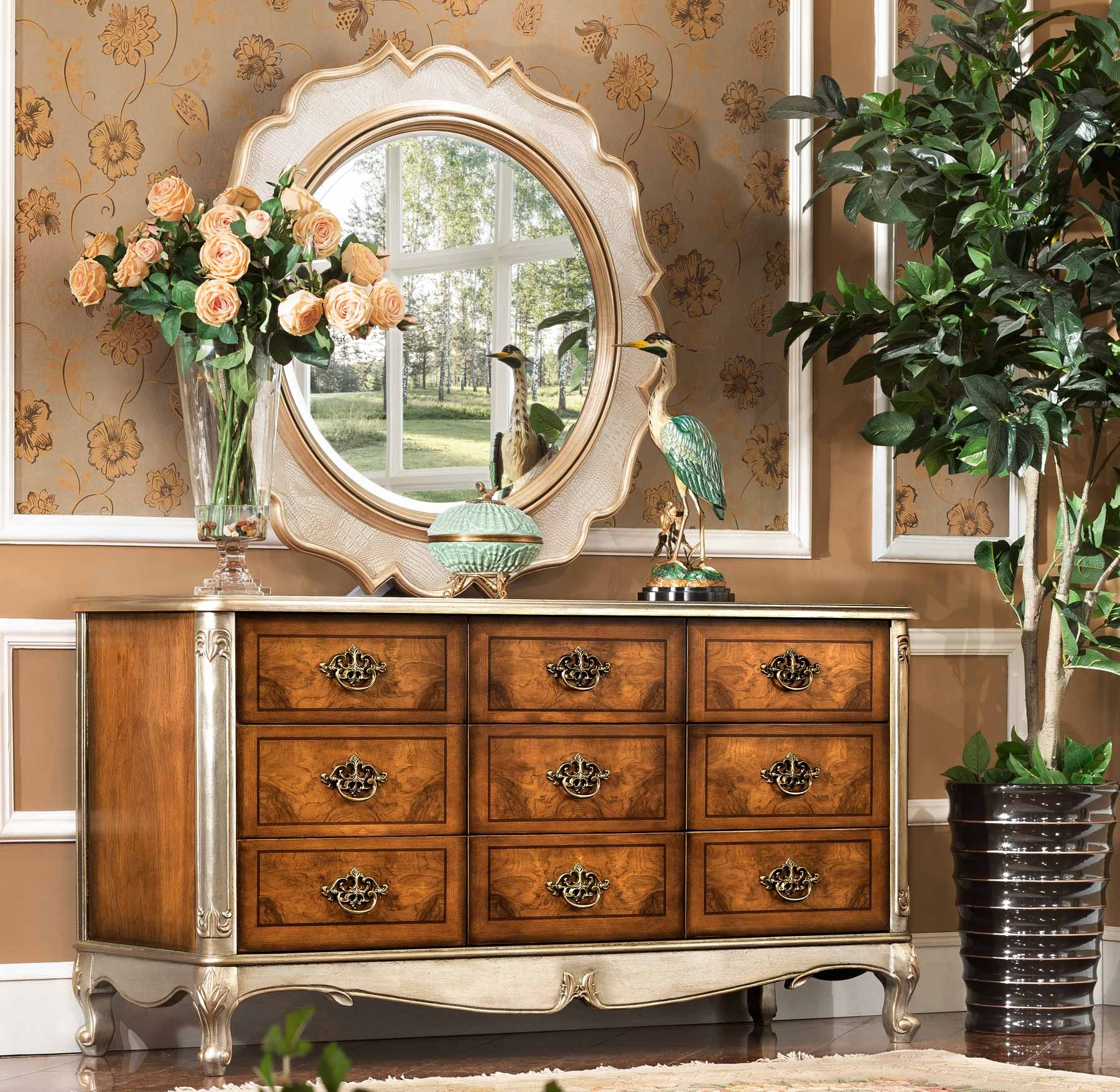 Leighton Dresser shown in Antique Silver Leaf and Vintage Cohiba finish